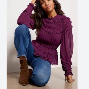 Farm Rio burgundy Ruffled Blouse
